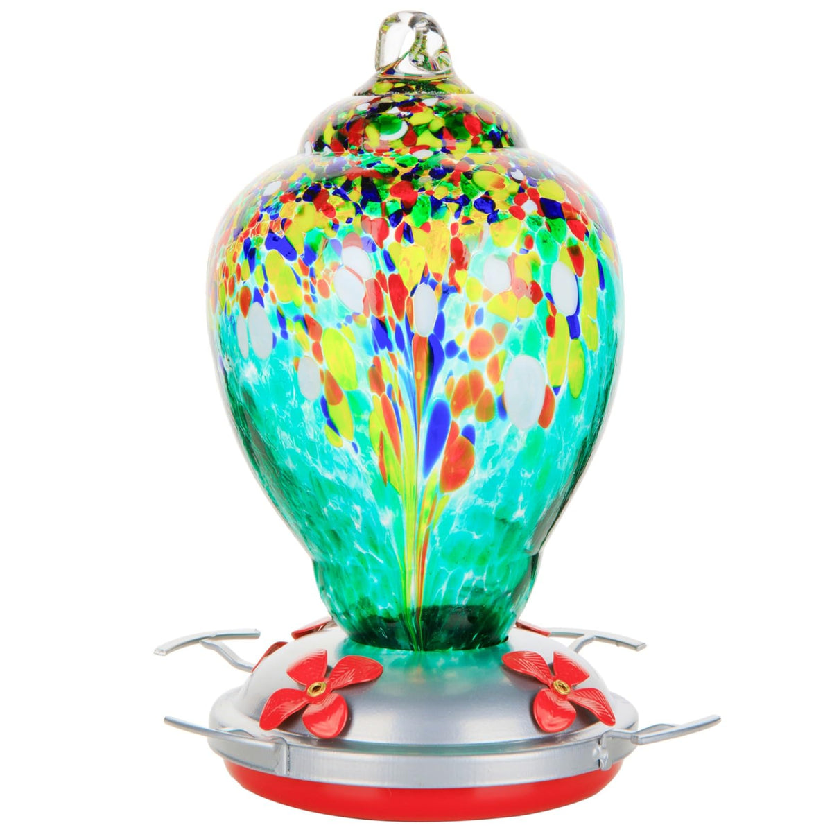 WOSIBO green hand-blown glass hummingbird feeder attracts hummingbirds to your garden