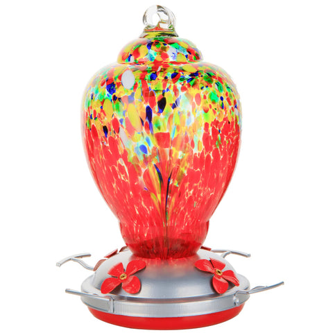 WOSIBO hummingbird feeder 32oz red sunrise, vibrant glass to attract birds