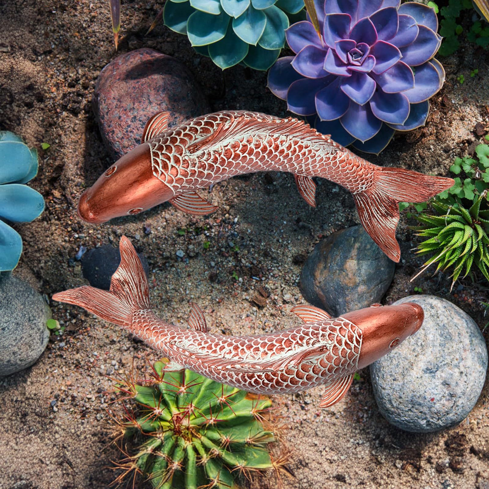 Wosuine easy-install koi fish statue with iron rod for quick setup