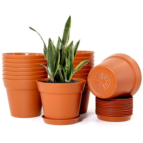 WOUSIWER 6-inch plant pots with matte finish and drainage holes for tidy indoor gardening.