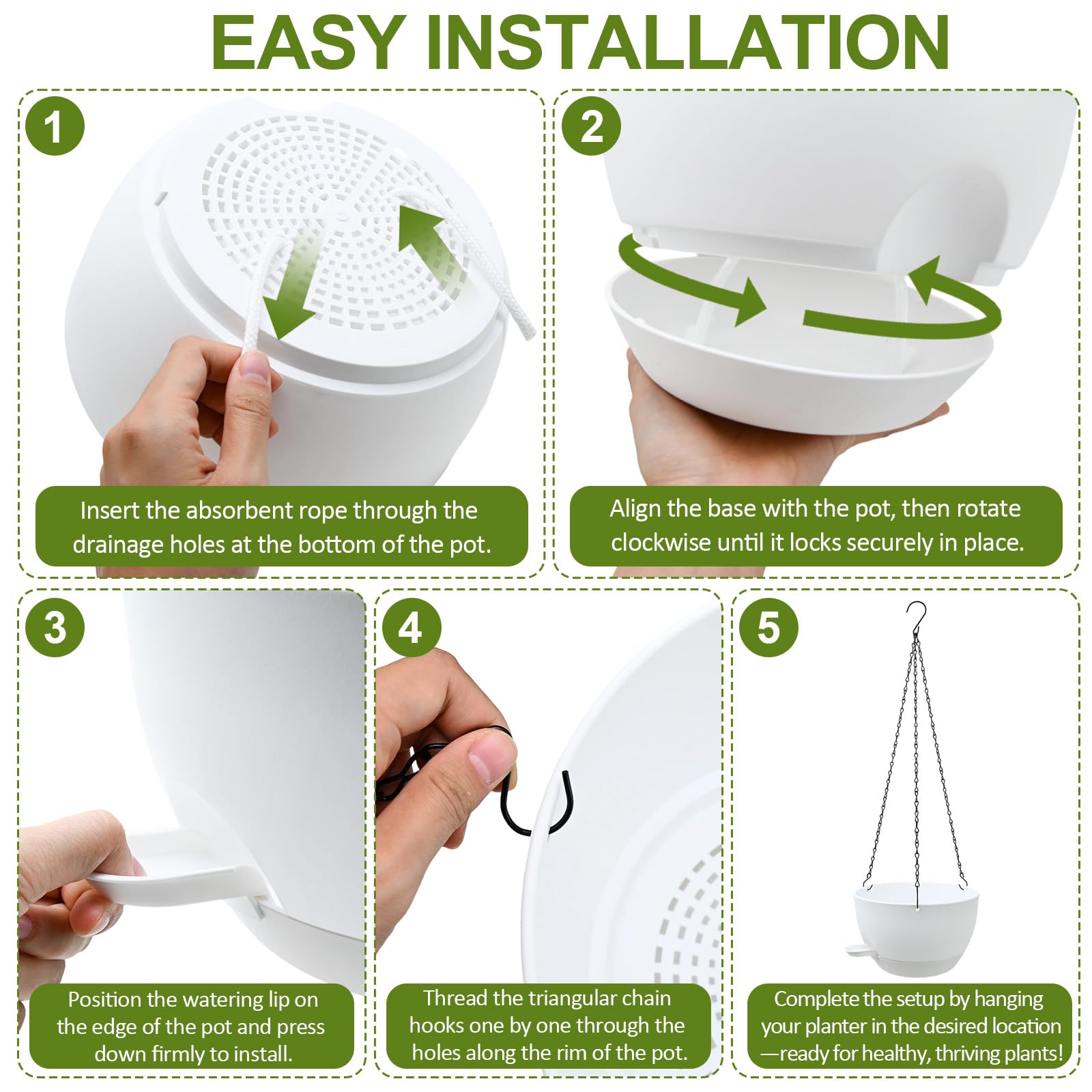 WOUSIWER white finish complements ferns, herbs, and trailing vines.