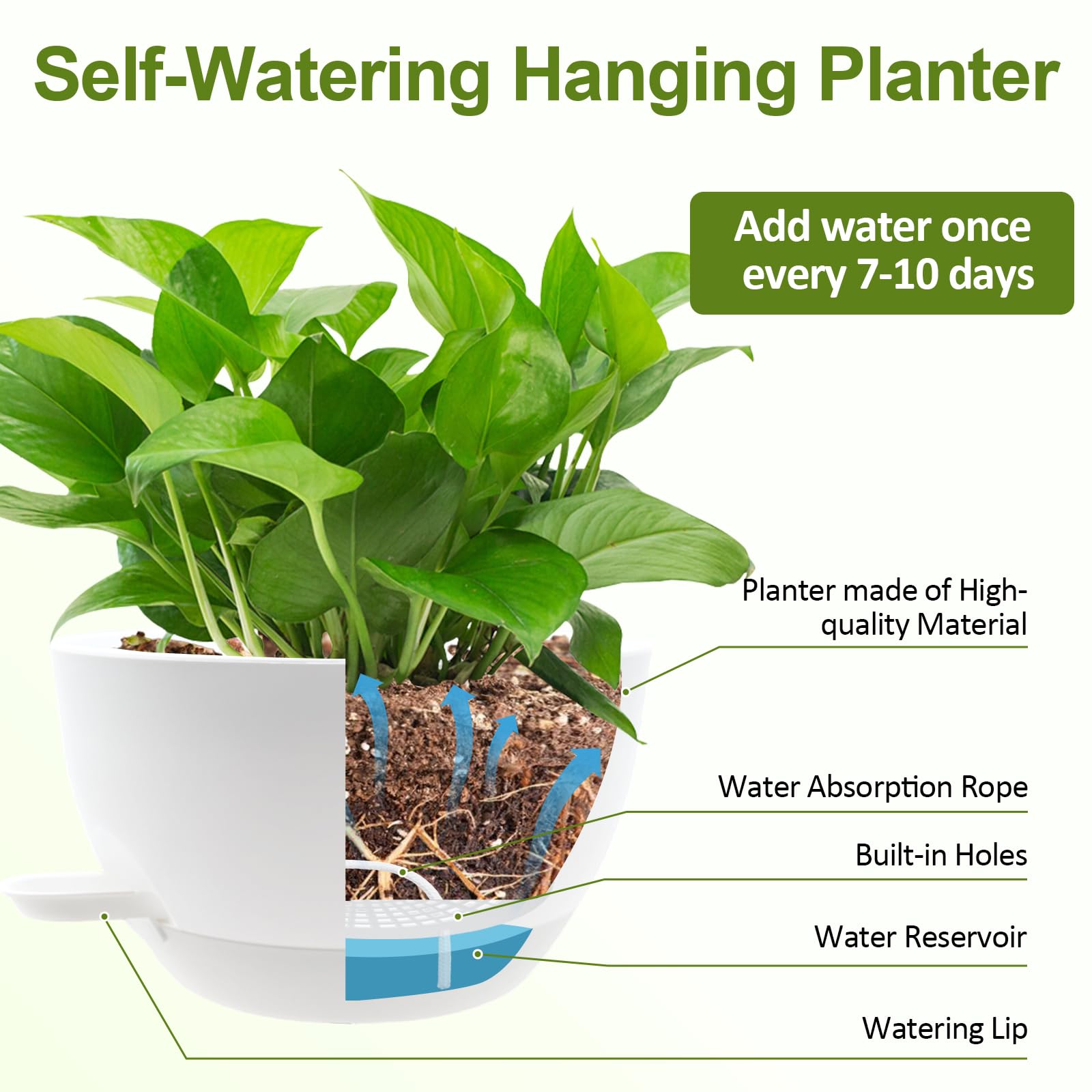 WOUSIWER 10-inch planter fits balcony, patio, or kitchen space.