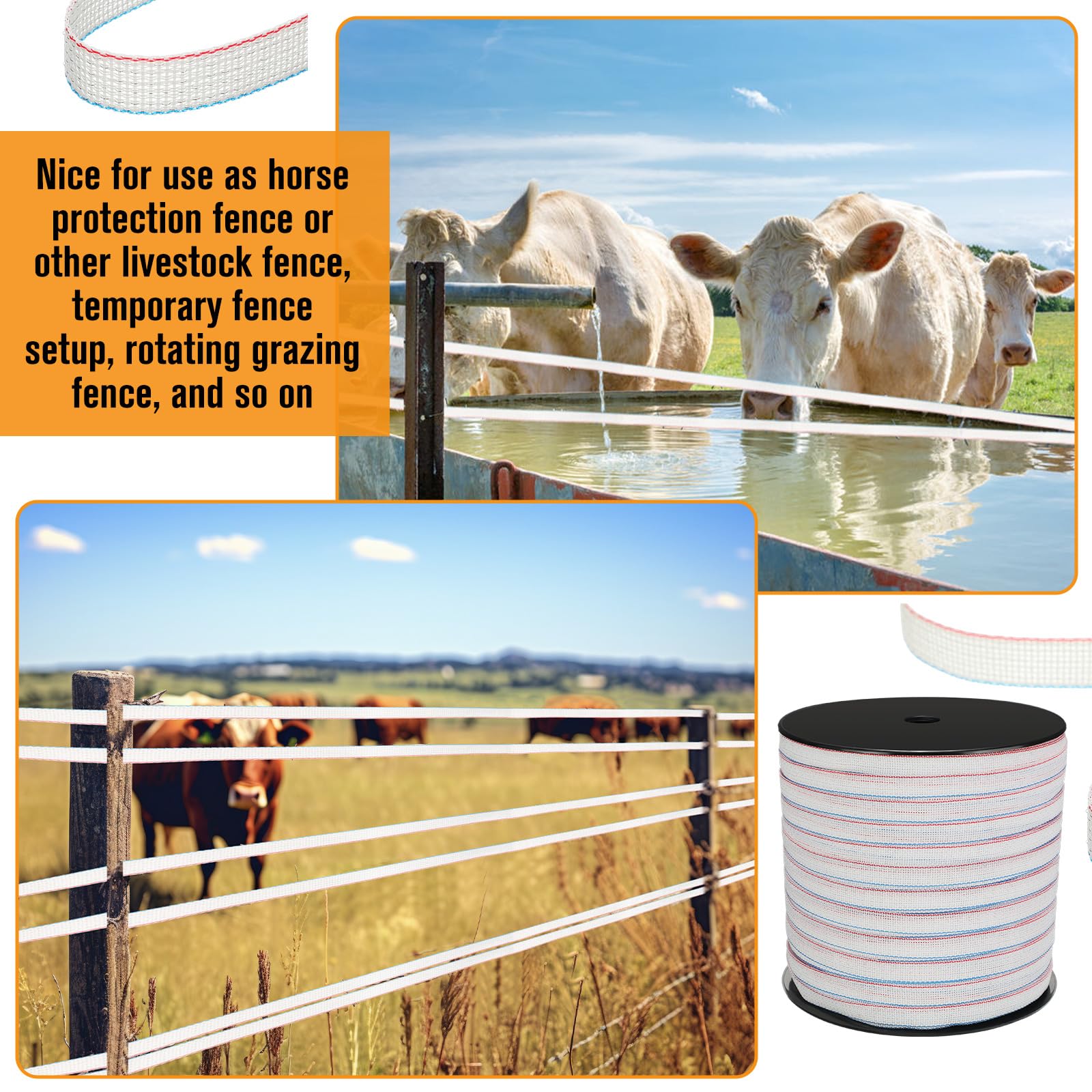 Closeup of Wowangce fence tape roll showing stainless steel strands for durability