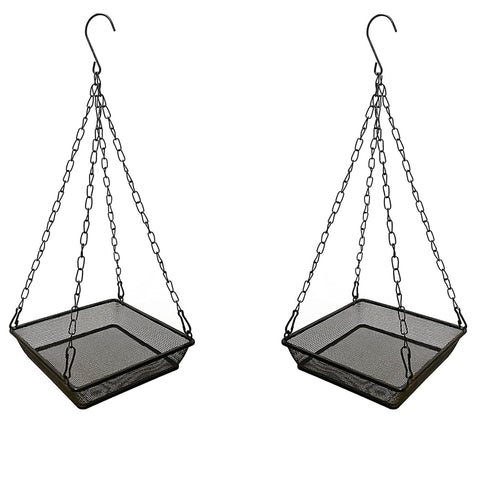 WOWARE 2-pack hanging bird feeder tray with mesh seed tray for yard bird feeding
