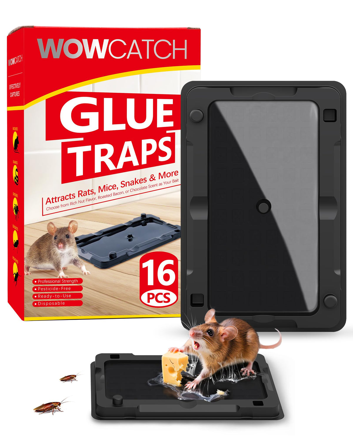 WowCatch sticky mouse traps indoor 16-pack catches pests quietly in kitchen