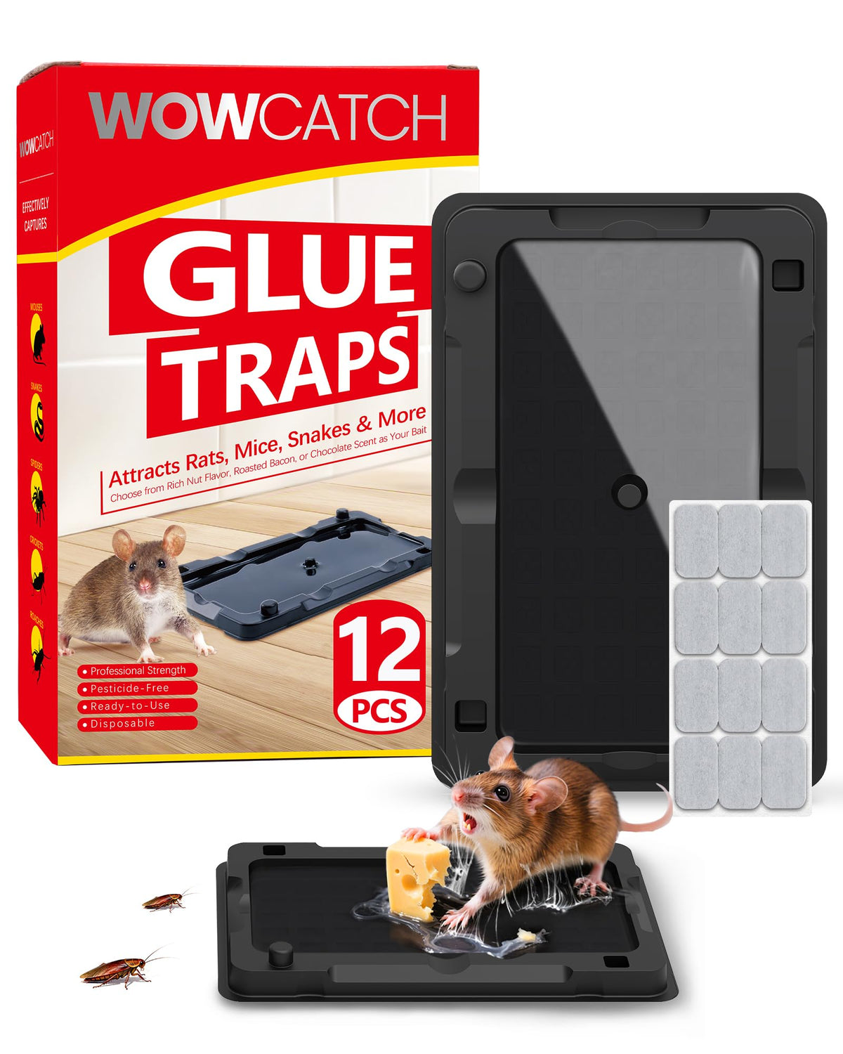 WowCatch sticky traps indoor pack 12 deliver long-lasting pest capture on glue boards.