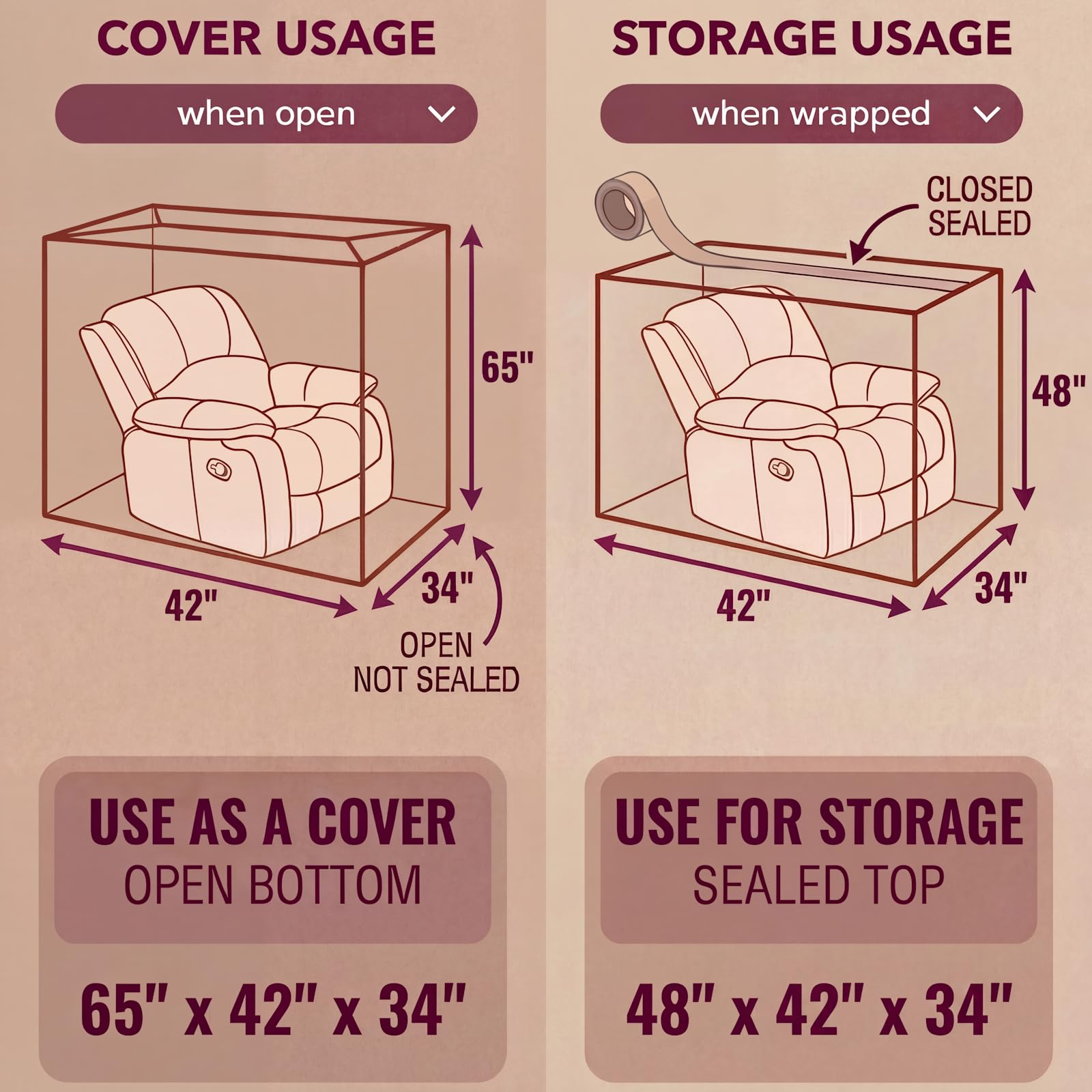 Wowfit furniture cover at 65H unsealed fits tall chairs.