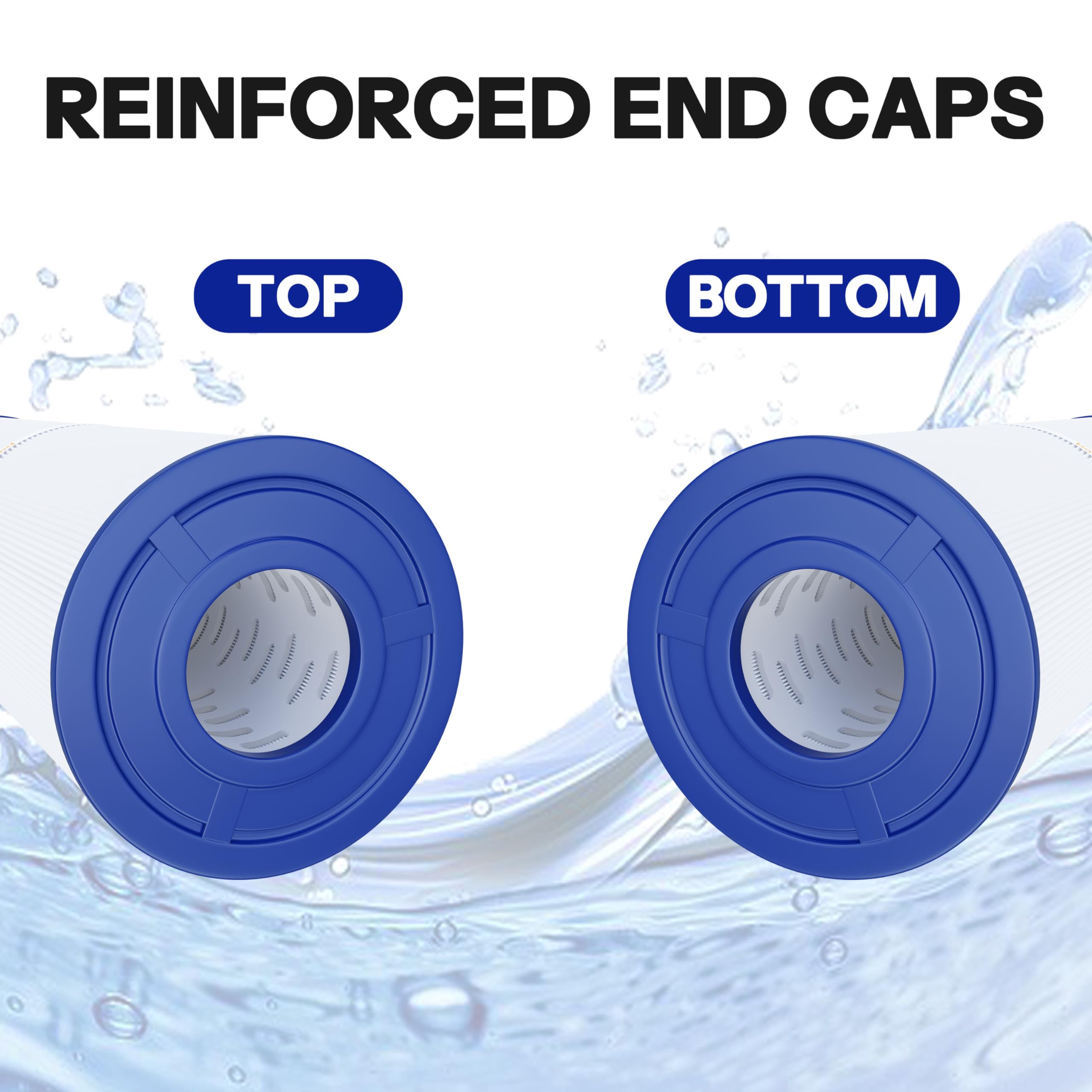 Wowreed spa filter with 5 inch diameter and 2 1/8 inch holes.