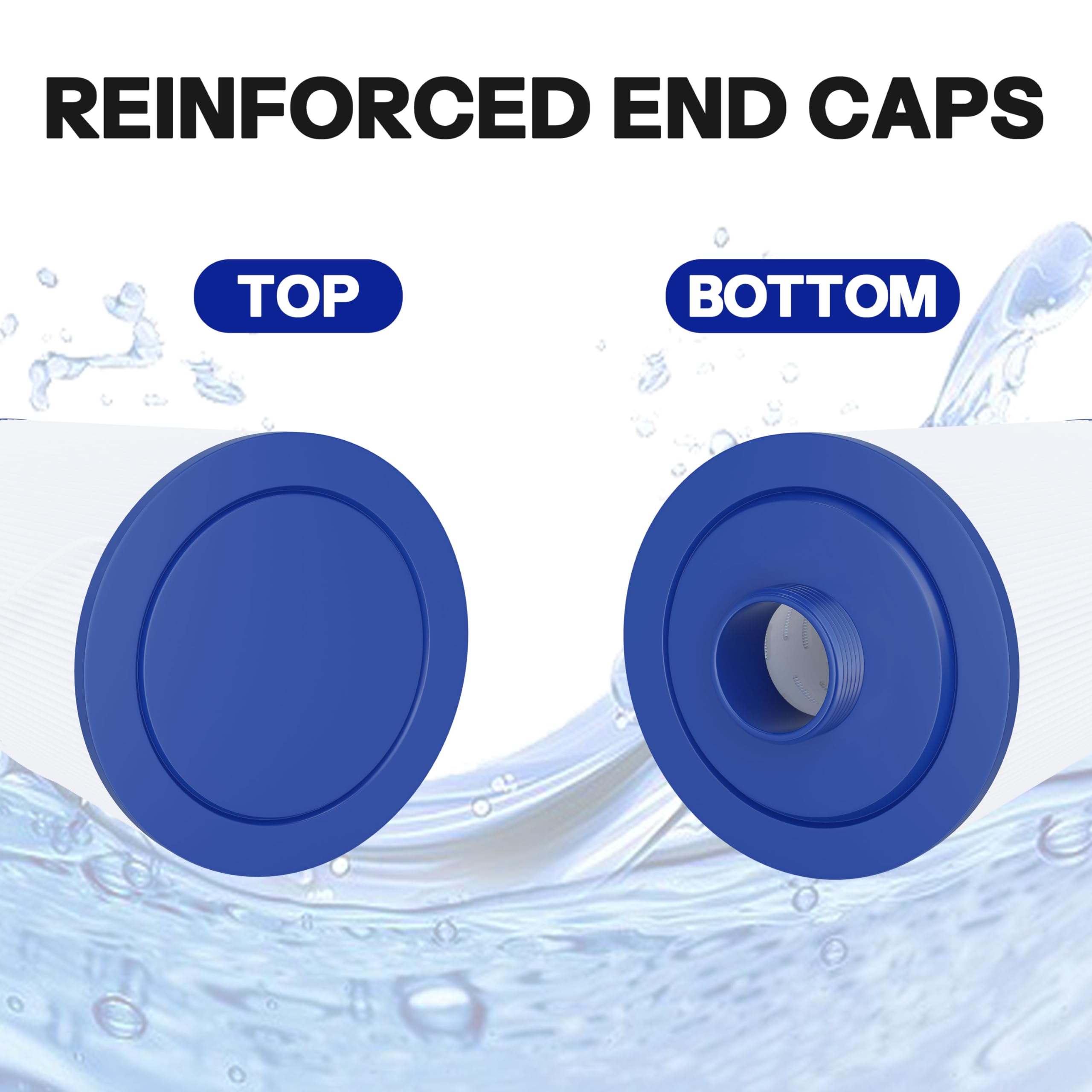Wowreed spa filter end caps detail emphasizes durability for long life.