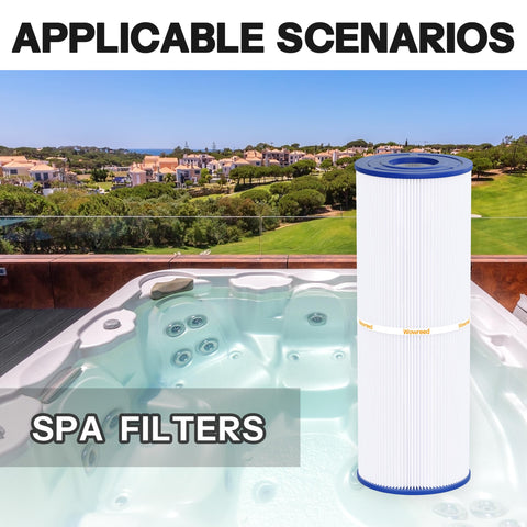 Wowreed spa filter shown with R173429 compatibility for flexible fit.
