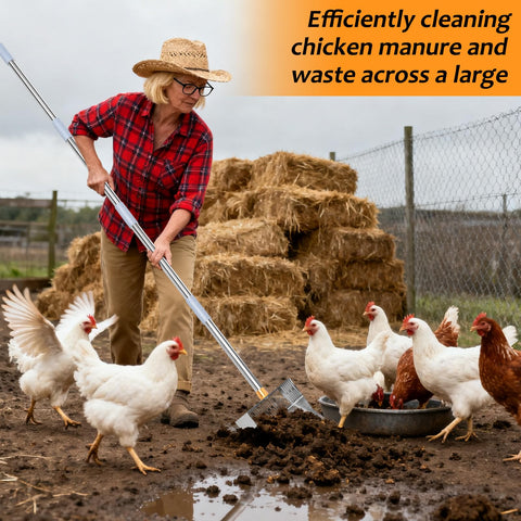 Woxnoc heavy-duty metal scoop head handles large coop areas efficiently