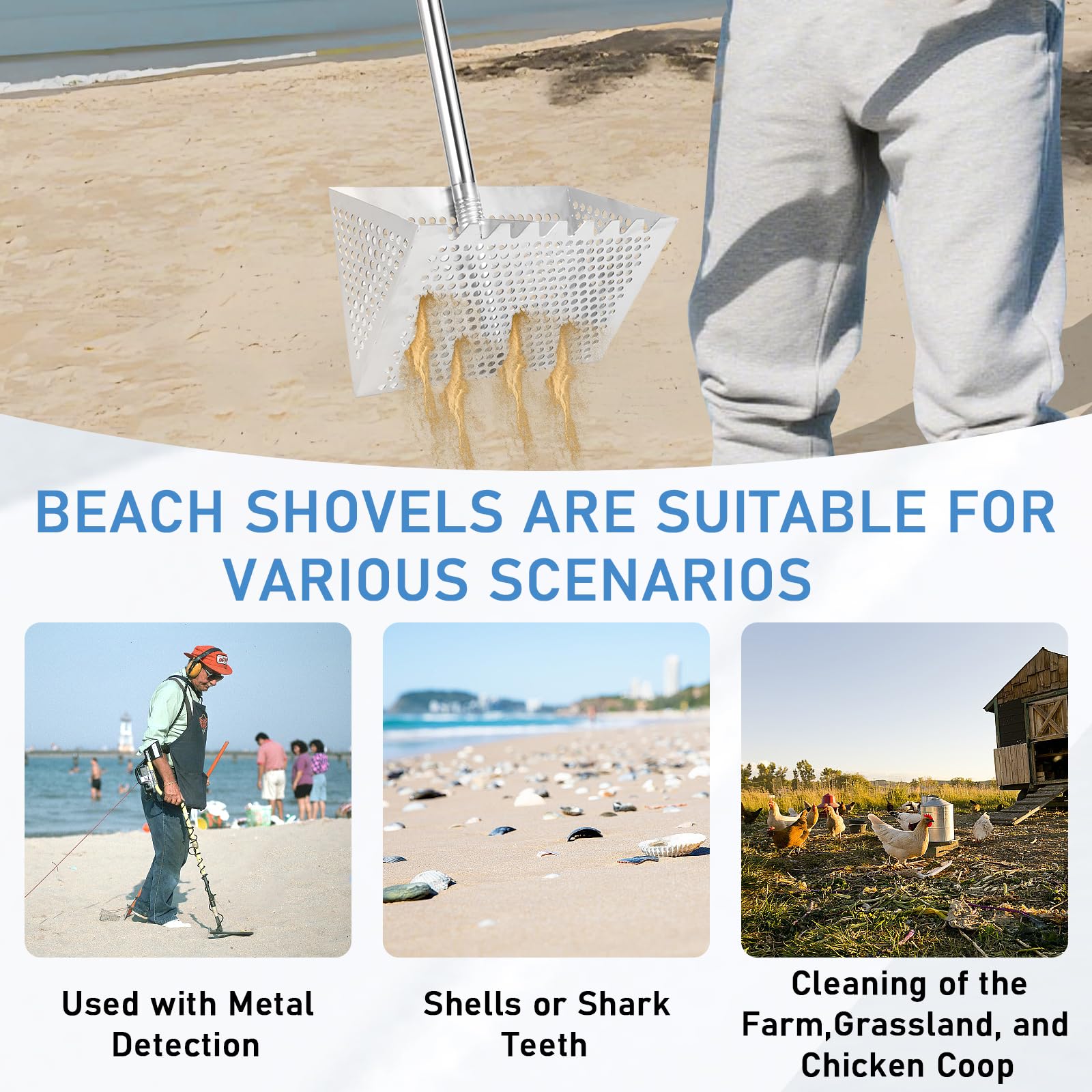 Woxnoc sifting seashells and shark teeth scene at the shore, practical finds.