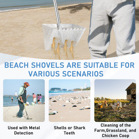 Woxnoc sifting seashells and shark teeth scene at the shore, practical finds.