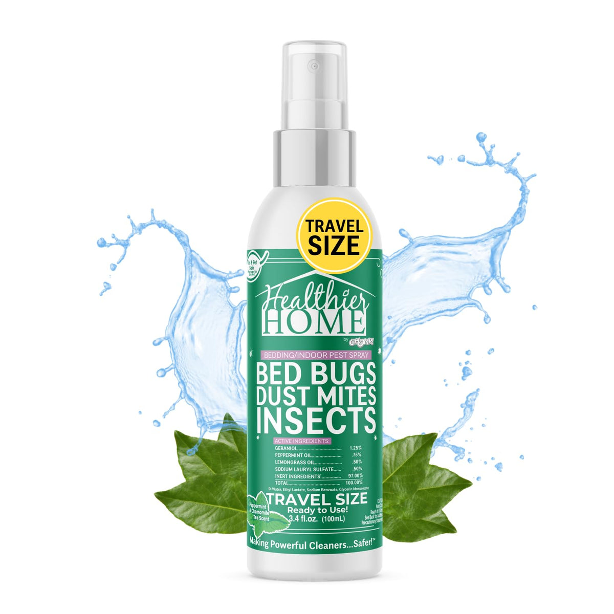 WP CHOMP travel-size bed bug repellent bottle for on-the-go pest control.