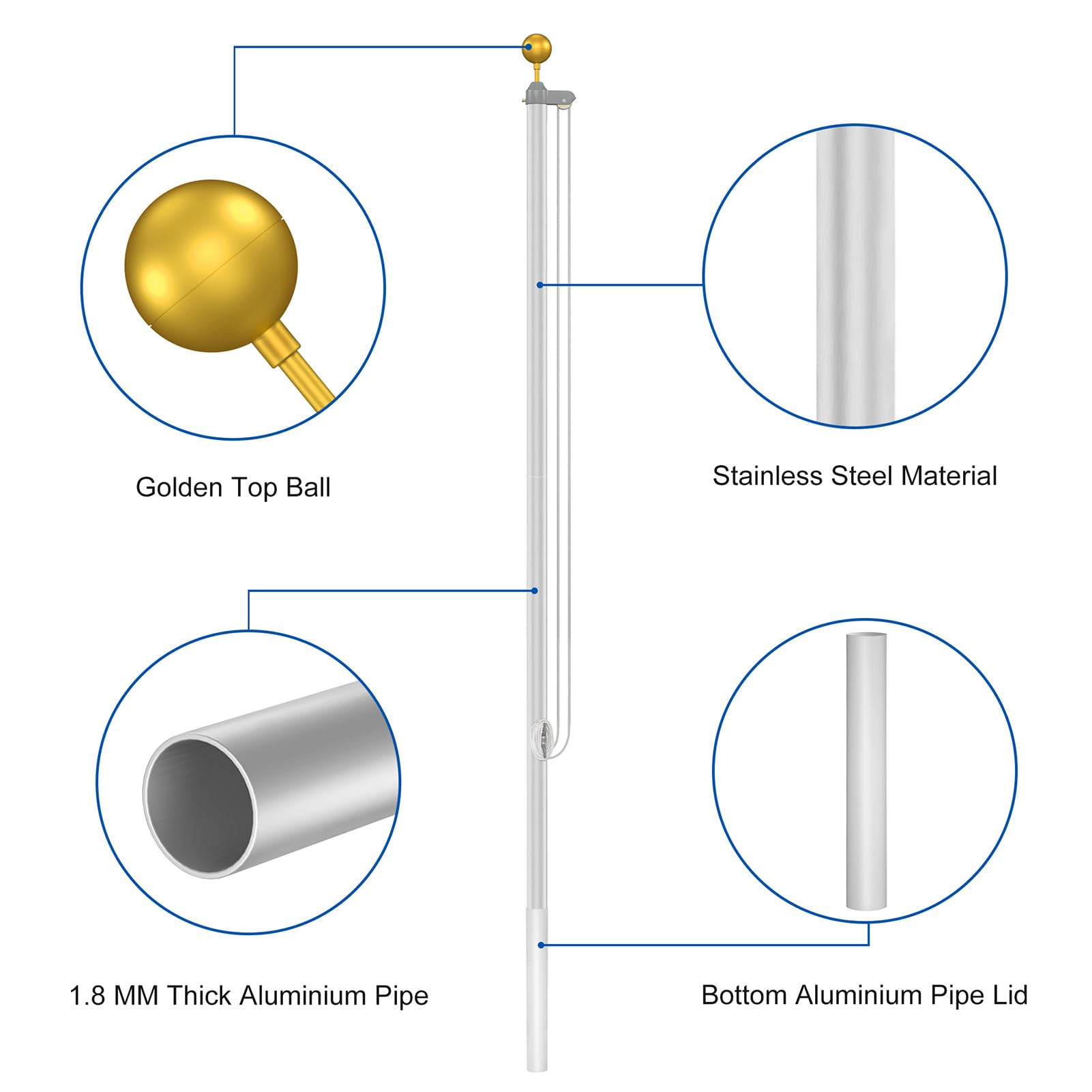 Wphold compact-storage flag pole folds for easy storage.