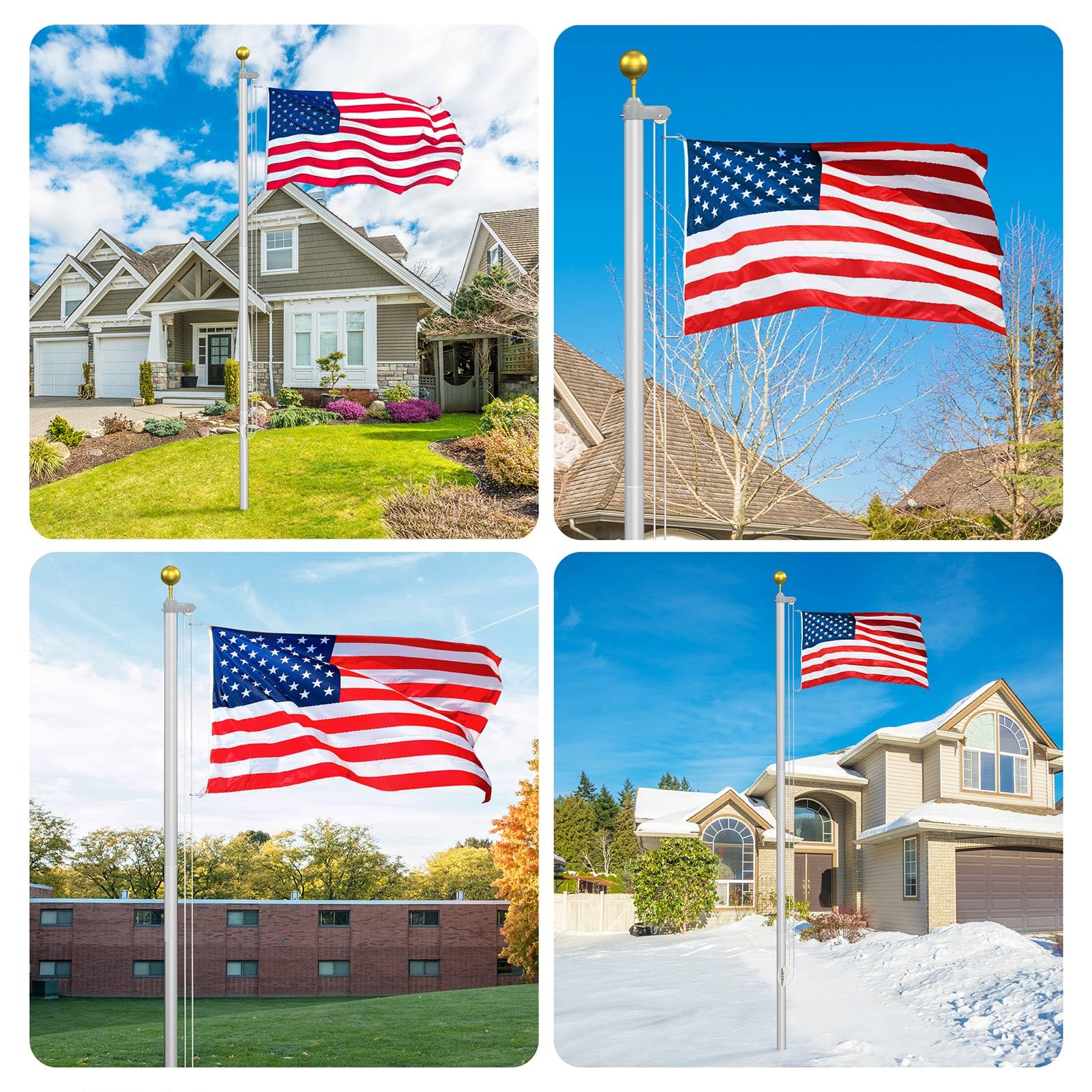 Wphold flag pole kit 25ft withstands high winds.