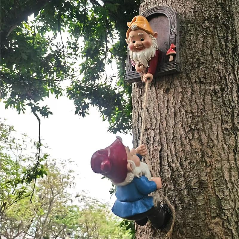 WPJFMXZ climbing gnome tree face decor adds whimsy to your garden.