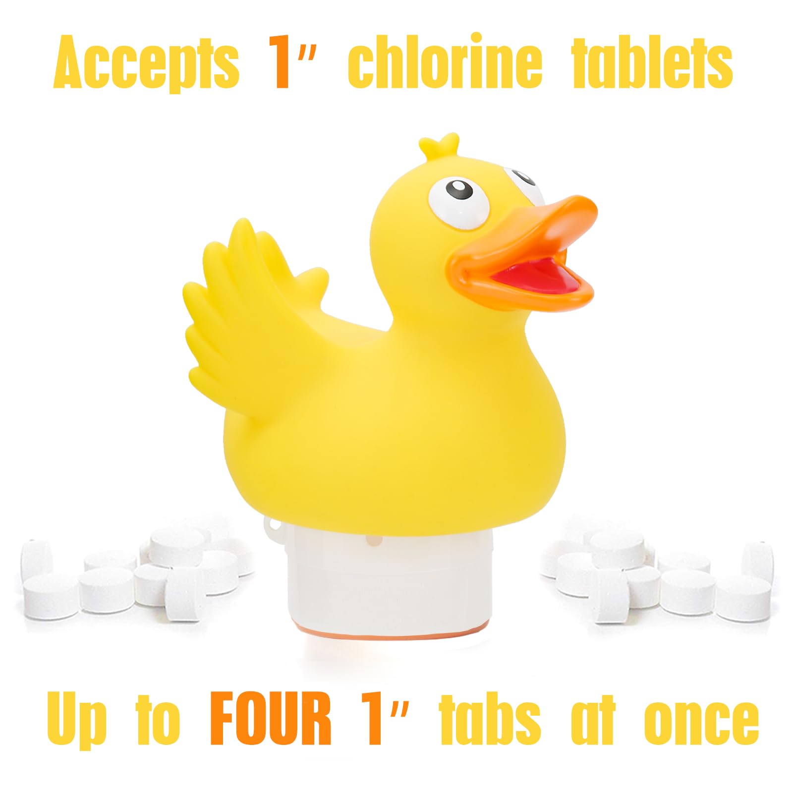 WQTHE Duck chlorine floater uses durable PP/ABS plastic for long-lasting pool use.
