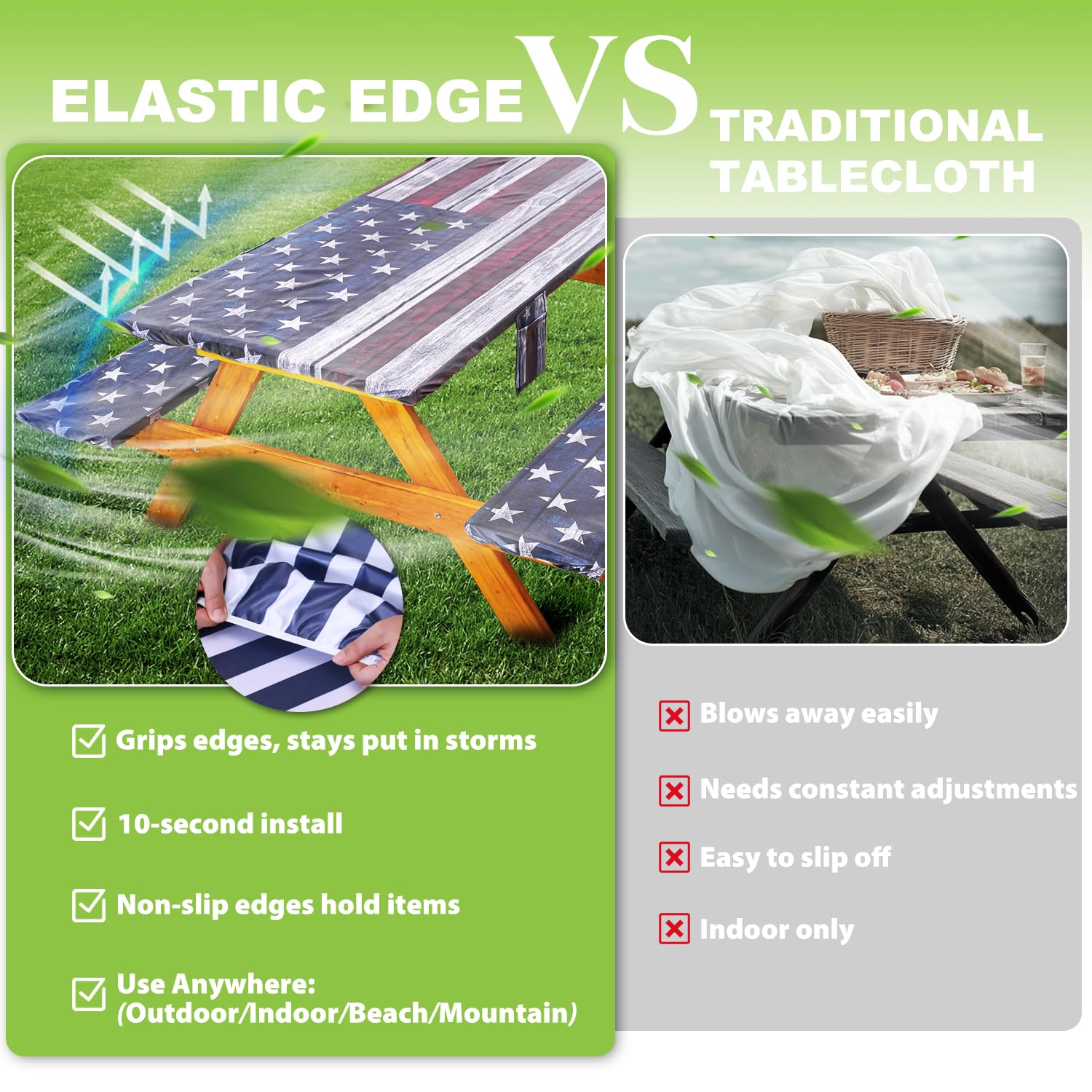 Wrakus elastic edge ensures a snug wind-resistant fit for outdoor setups.