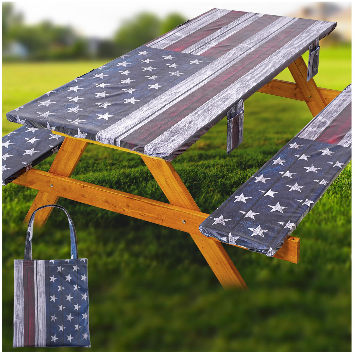 Wrakus fitted table cover for 96x30 inch top provides spill protection at outdoor meals.