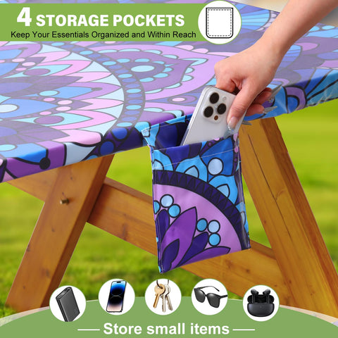 Wrakus tablecloth with four storage pockets for napkins, phones, and snacks