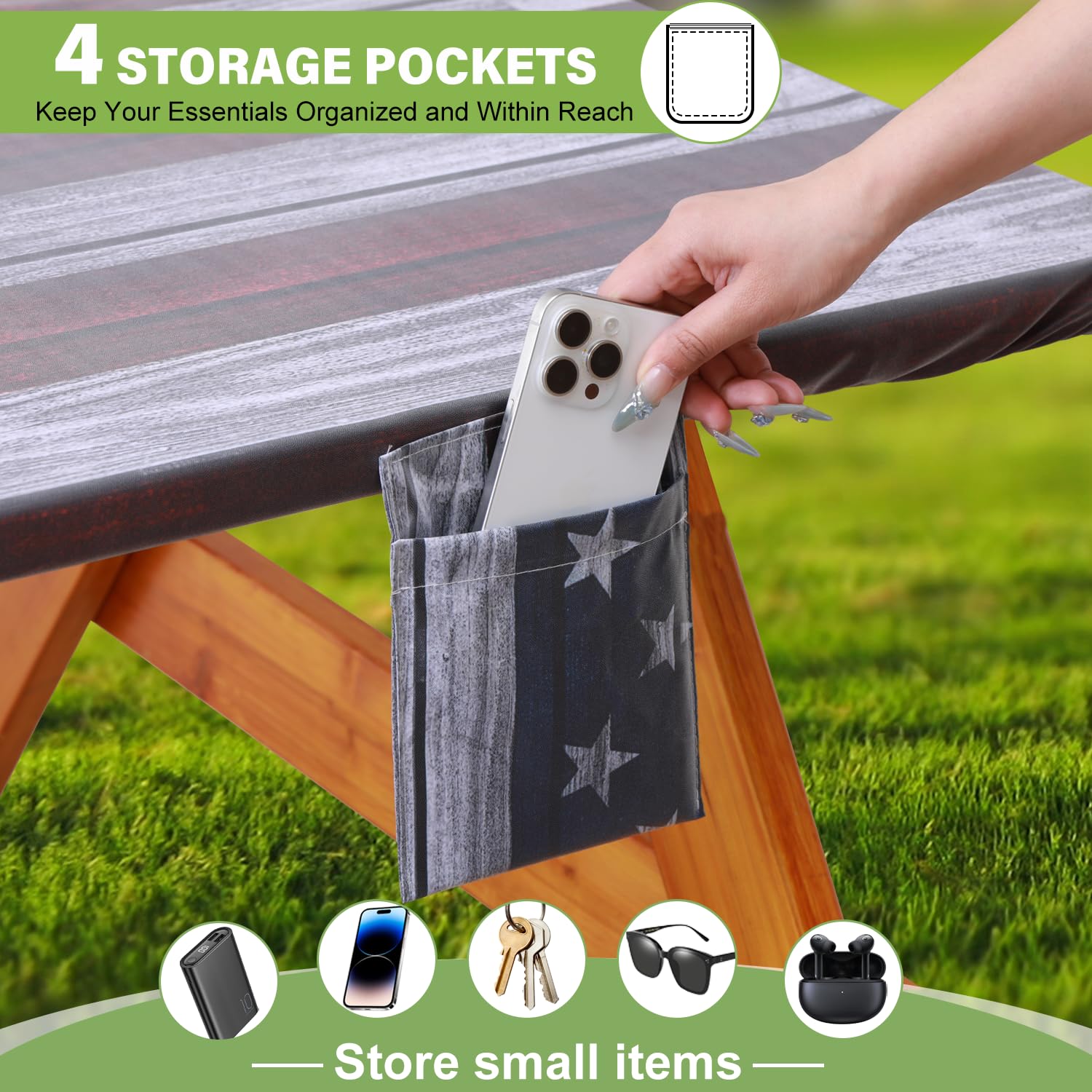 Wrakus waterproof polyester fabric resists spills and wipes clean after outdoor use.