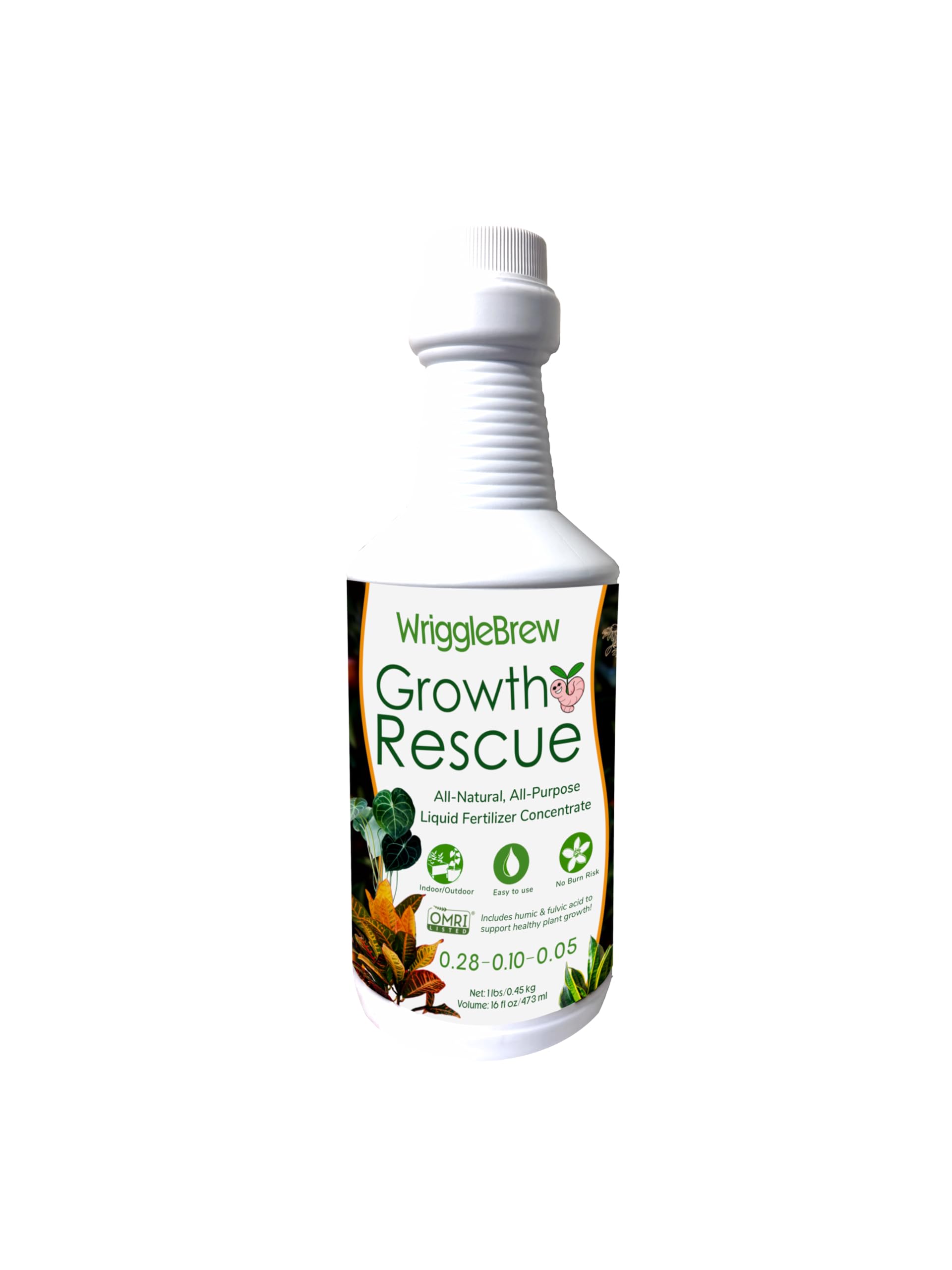 WriggleBrew Organic Liquid Fertilizer bottle promoting soil vitality for thriving plants.