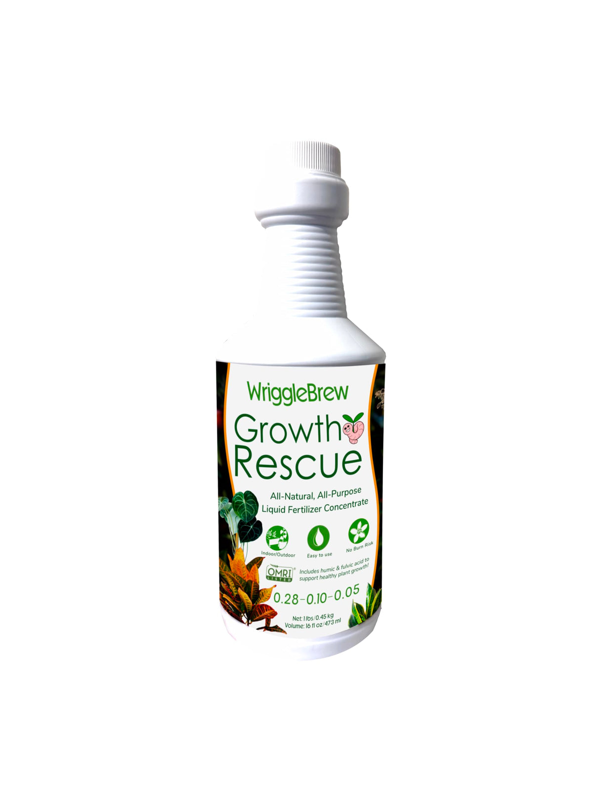 WriggleBrew Organic Liquid Fertilizer bottle promoting soil vitality for thriving plants.