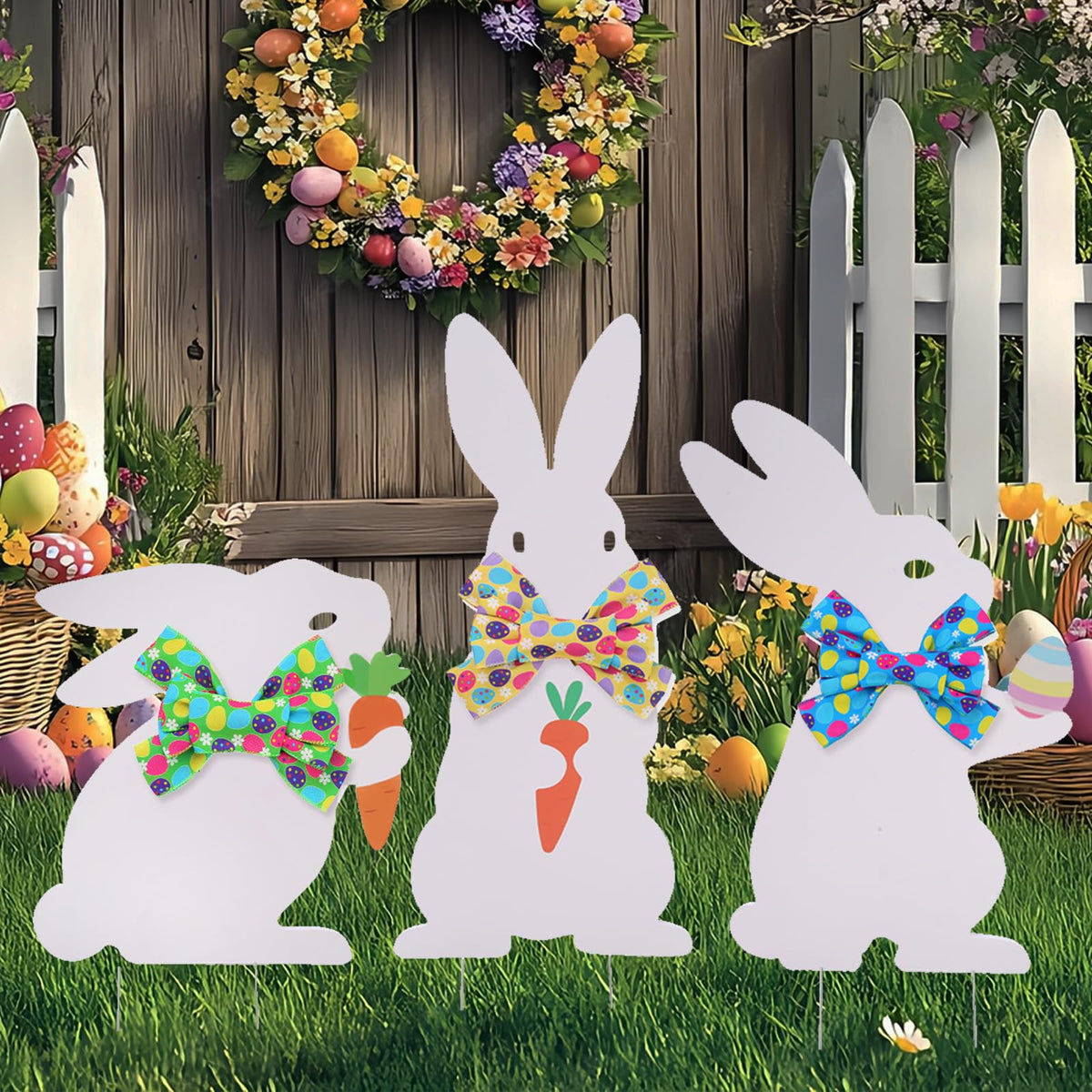 WruFiz Easter bunny yard sign 01 with stake for weatherproof outdoor welcome.