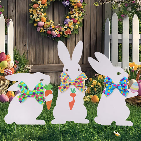 WruFiz Easter bunny yard sign 01 with stake for weatherproof outdoor welcome.