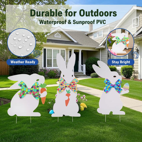 WruFiz Easter bunny yard sign 02 with stake, durable lawn decoration.