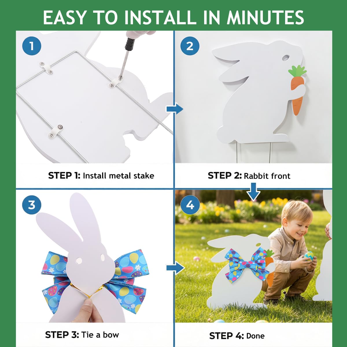 WruFiz Easter bunny yard sign 03 with stake, fade resistant garden charm.