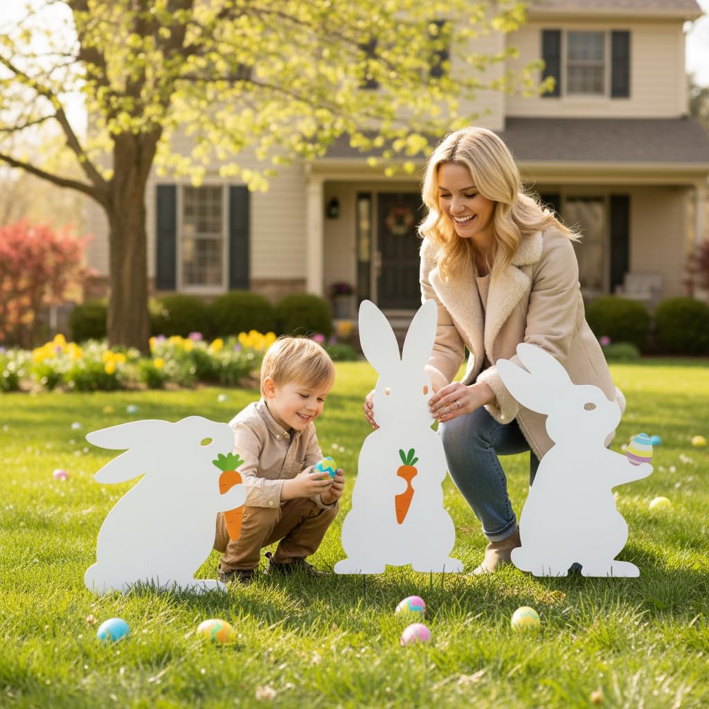 WruFiz Easter bunny yard sign 04 with stake, easy porch display.