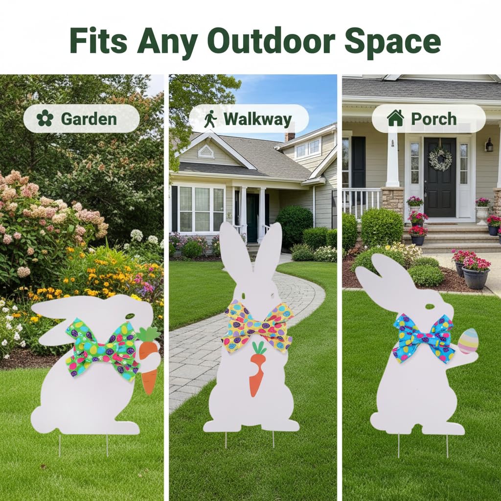 WruFiz Easter bunny yard sign 05 with stake, weatherproof lawn decor.