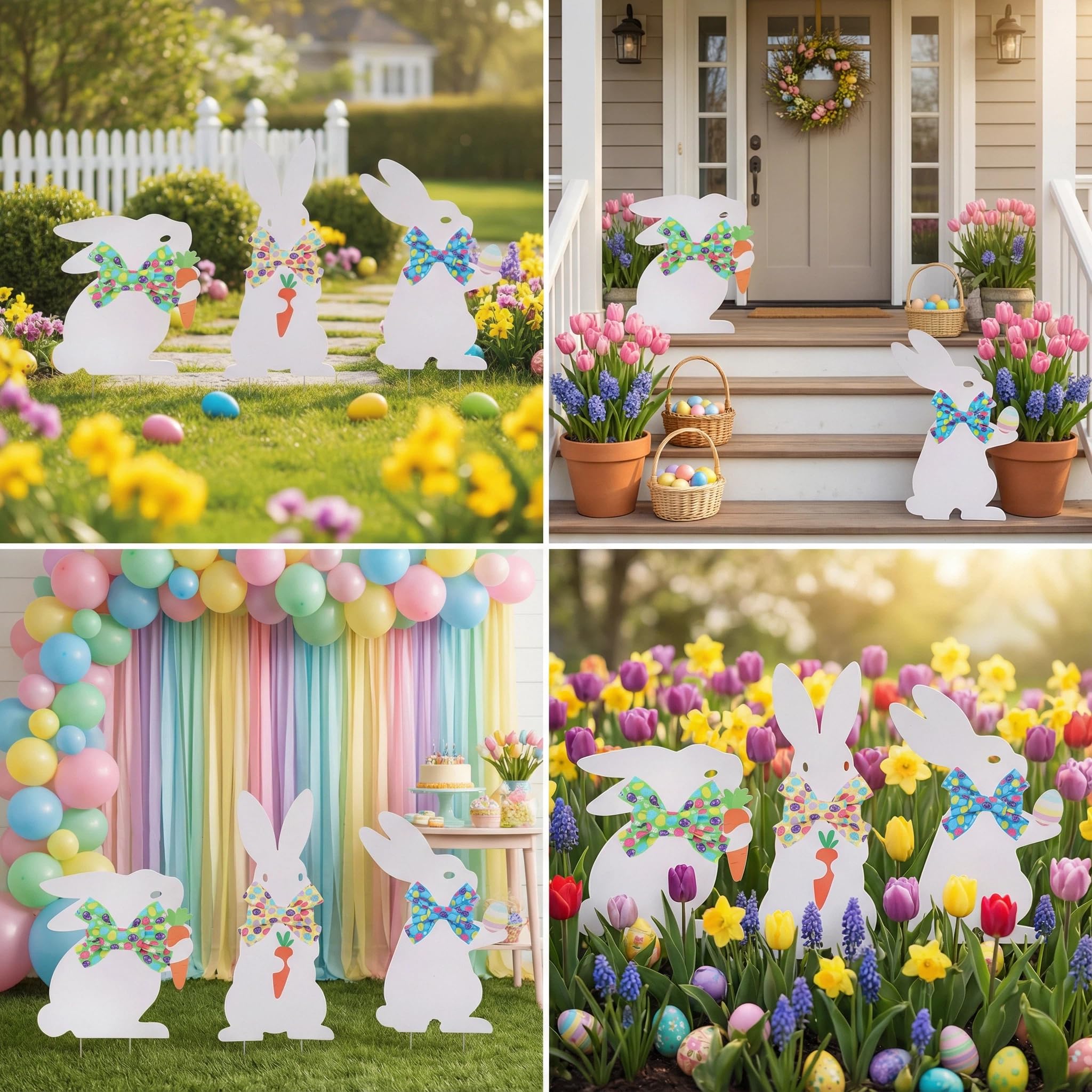 WruFiz Easter bunny yard sign 06 with stake, reusable seasonal decoration.