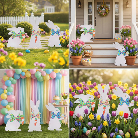 WruFiz Easter bunny yard sign 06 with stake, reusable seasonal decoration.