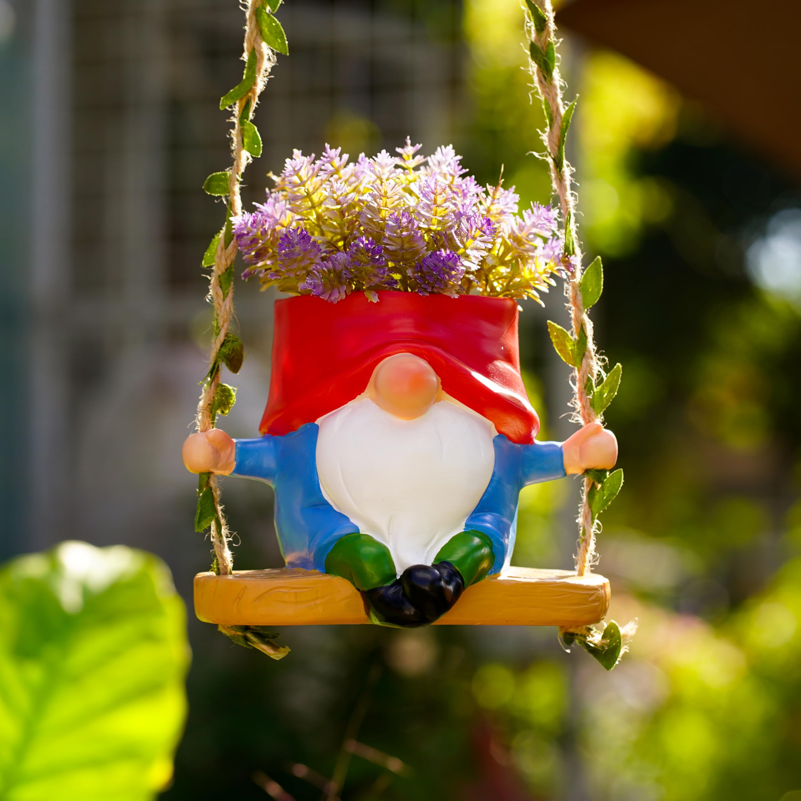 WSHMZYHOME swing garden gnome planter on a patio for charming decor