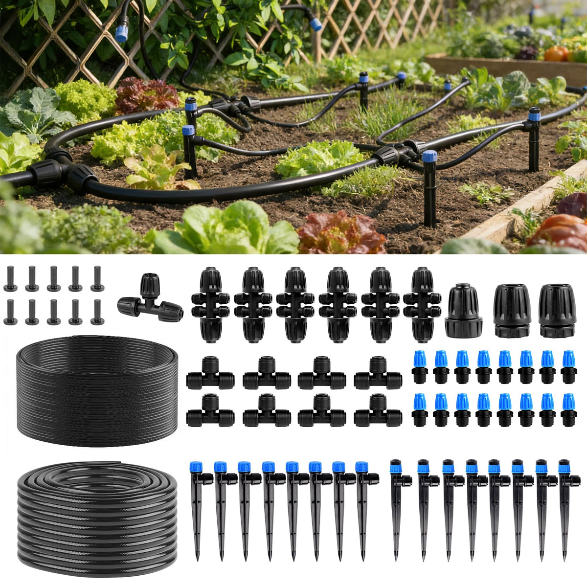 Wsaeig garden drip system kit ready for installation, showcasing a comprehensive irrigation solution