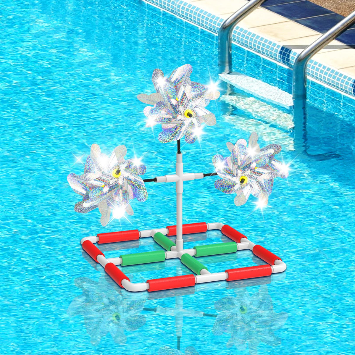 WSBXBB pool bird deterrent floating windmill blades reflect light to deter birds from pools