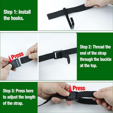 WSBXBB strap detail showing four-foot adjustable strap fits up to 15-inch trees.