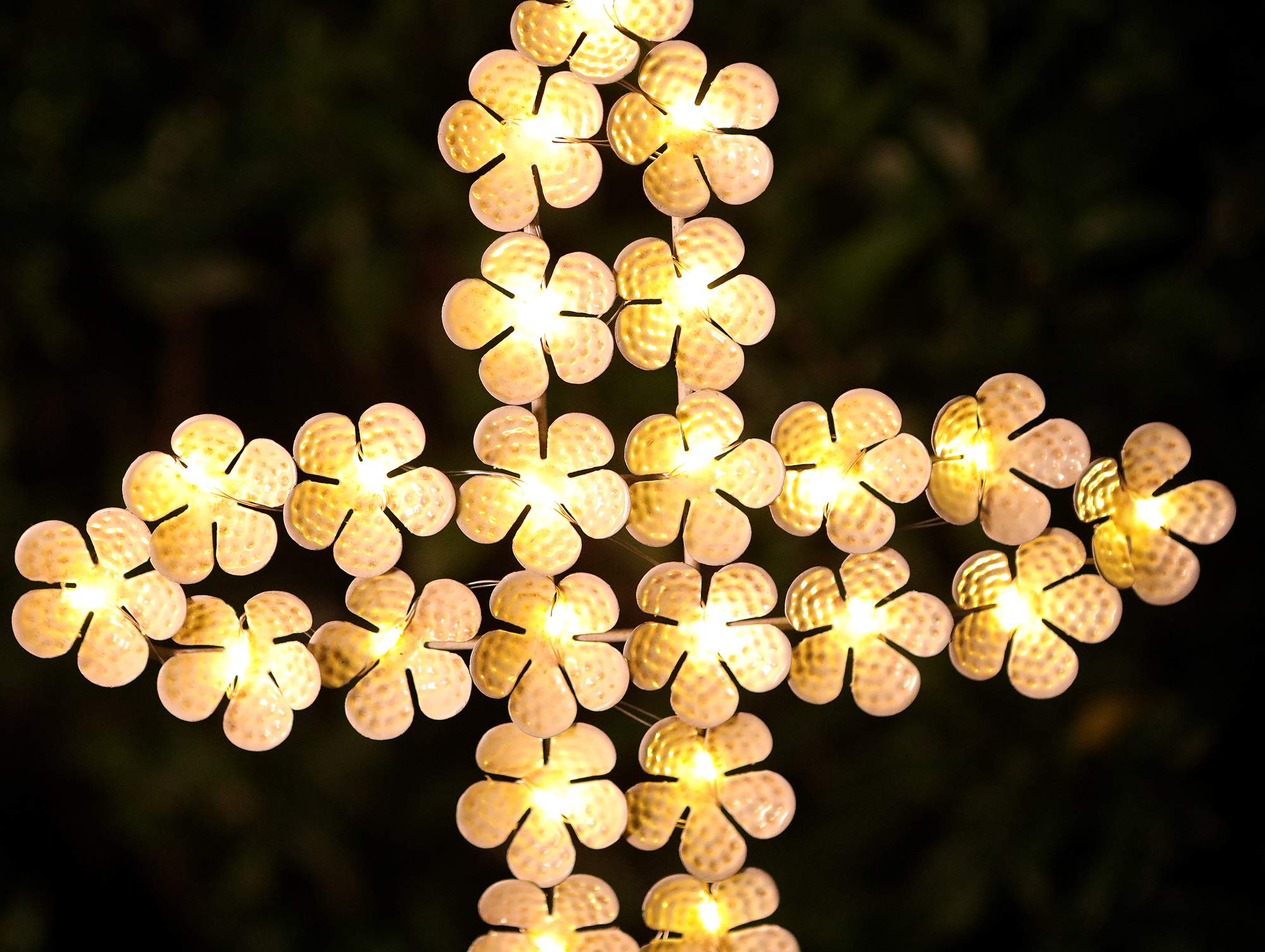 WSgift white metal cross finish with rust brush texture in a garden setting