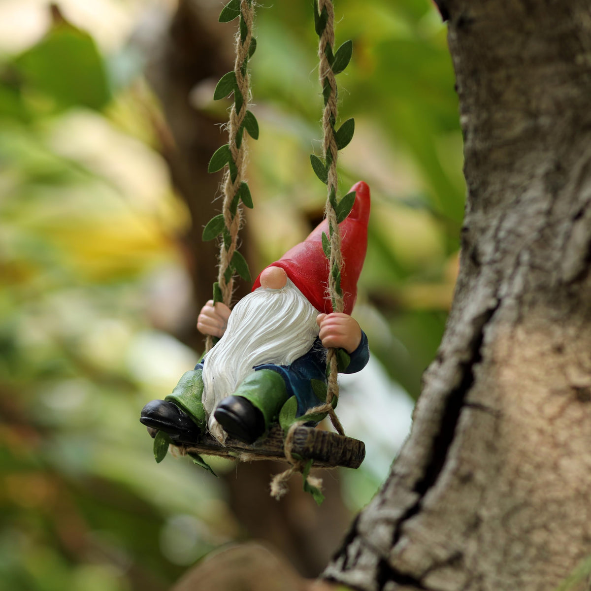 WSHMZYHOME garden gnome on swing adds handcrafted charm to outdoor spaces.
