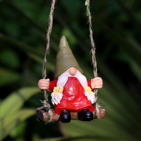 WSHMZYHOME gnome on swing blue overalls add playful garden charm.