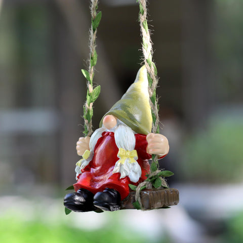WSHMZYHOME gnome on swing hanging display ready for porch or tree.