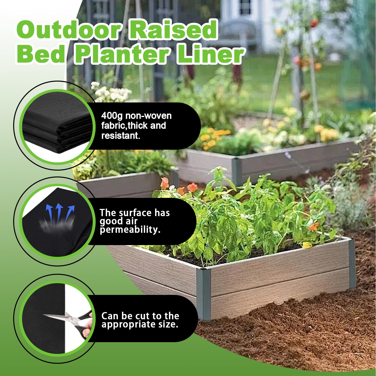 Wshxjzyay weed-control liner on hard surfaces helps keep soil contained.