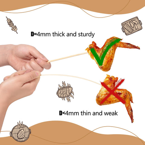 WSICSE 40 cm bamboo skewers with 4 mm thickness for sturdy use.