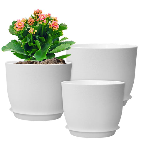 WSMKSZ 10-inch white flower pot front view with drainage for indoor display