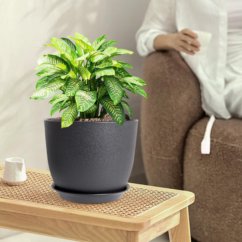WSMKSZ 10-inch flower pot with drainage for patio herbs.