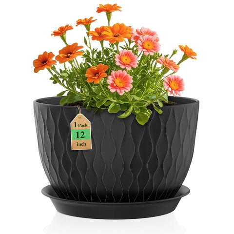WSMKSZ 12 inch water ripple pot with glossy waves for vibrant indoor greenery.