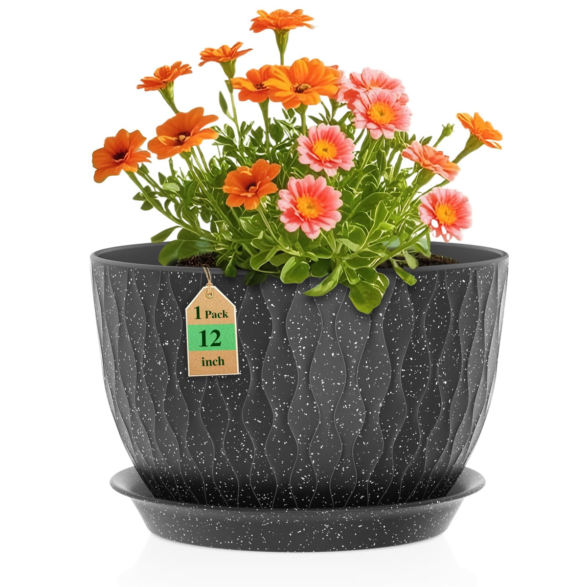 WSMKSZ 12in water ripple pot with black speckles, perfect for indoor greenery.